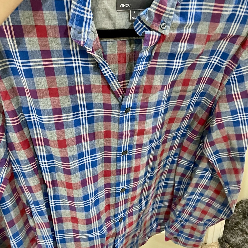 Vince Men's Plaid Shirt - Red and Blue